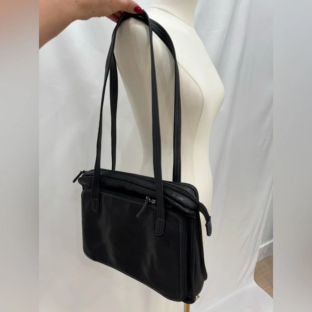 Leather Briefcase Laptop Shoulder Bag Purse Black